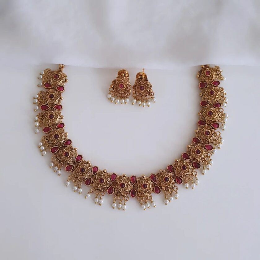 NECKLACE-A2345 PEARL RUBY