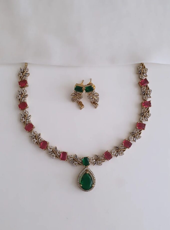 AD STONE NECKLACE(R)-A2563 MULTI