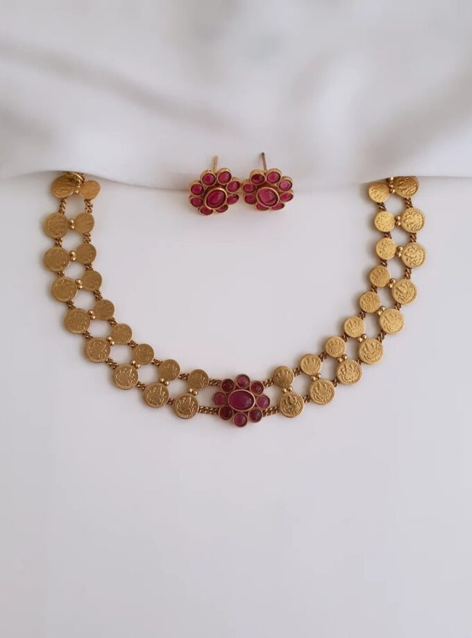 COIN FLOWER NECKLACE-A3524 RUBY