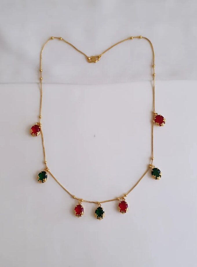 NECKLACE MICRO PLATED-A3585 GREEN RUBY