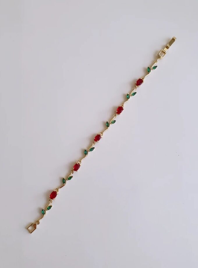 BRACELET TULIP AD STONE-A3819 RUBY GREEN