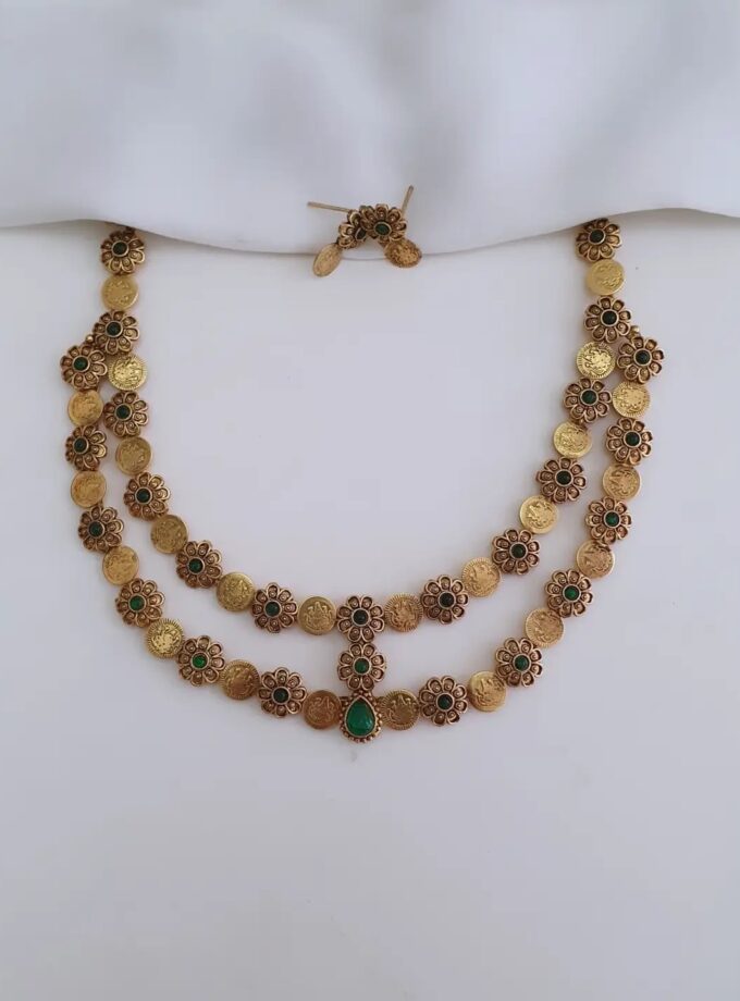 NECKLACE LAYER COIN-A4026 GREEN