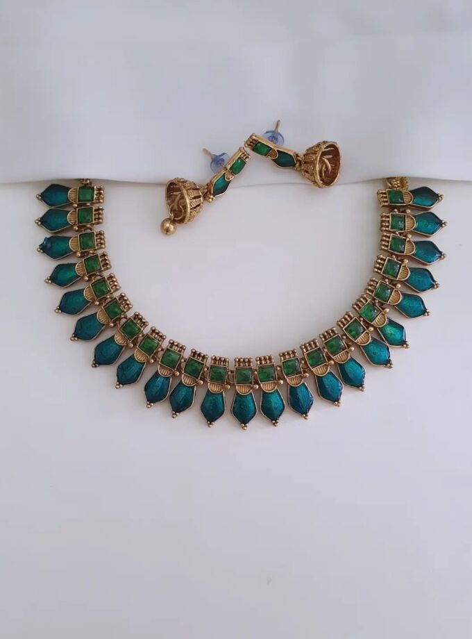 NECKLACE NAGAPADAM-A2774 PEACOCK BLUE