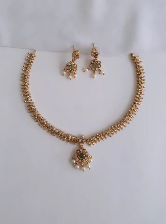 ATTIGAI NECKLACE AD STONE-A2483 GREEN WHITE