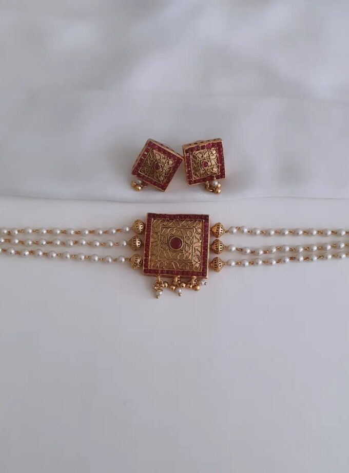 CHOKER-A3870 PEARL RUBY