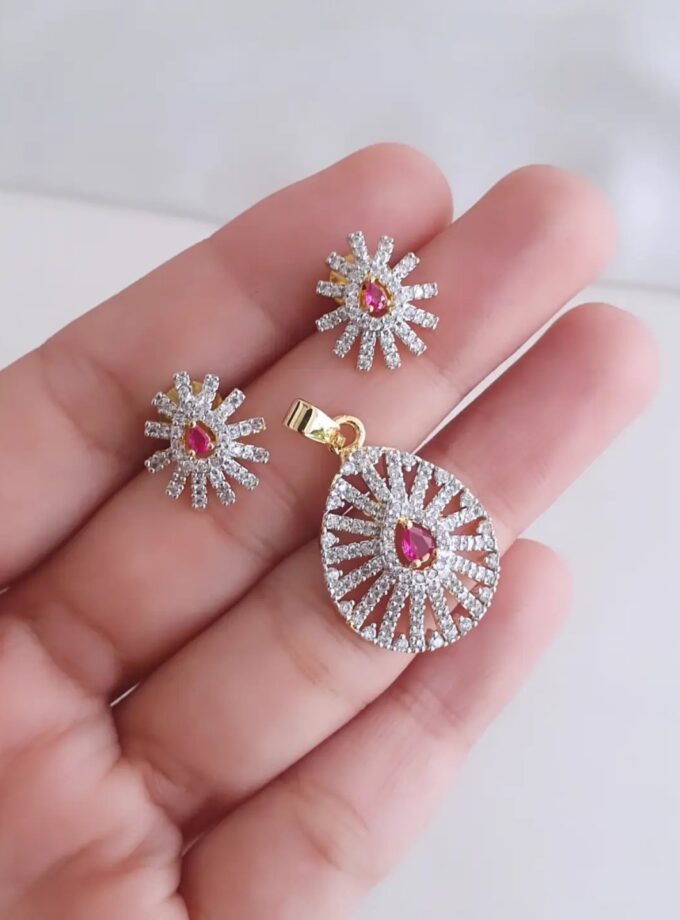 PENDANT SET AD STONE-A4318 RUBY