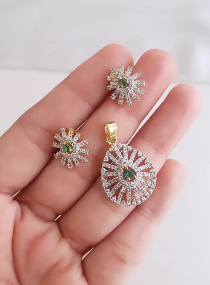 PENDANT SET AD STONE-A4318 GREEN