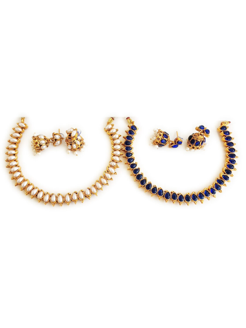 DOUBLE SIDED NECKLACE-A155 PEARL/BLUE