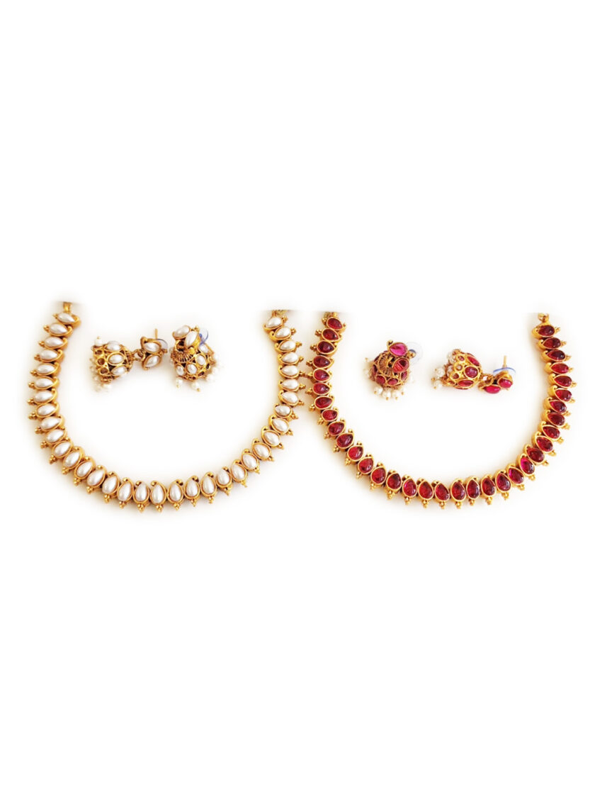 DOUBLE SIDED NECKLACE-A155 PEAR/RUBY