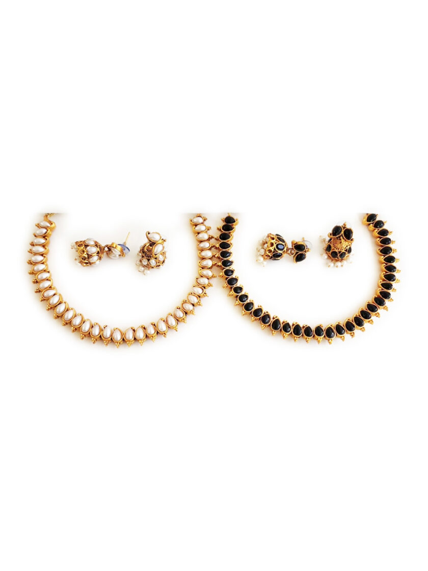 DOUBLE SIDED NECKLACE-A155 PEARL/BLACK