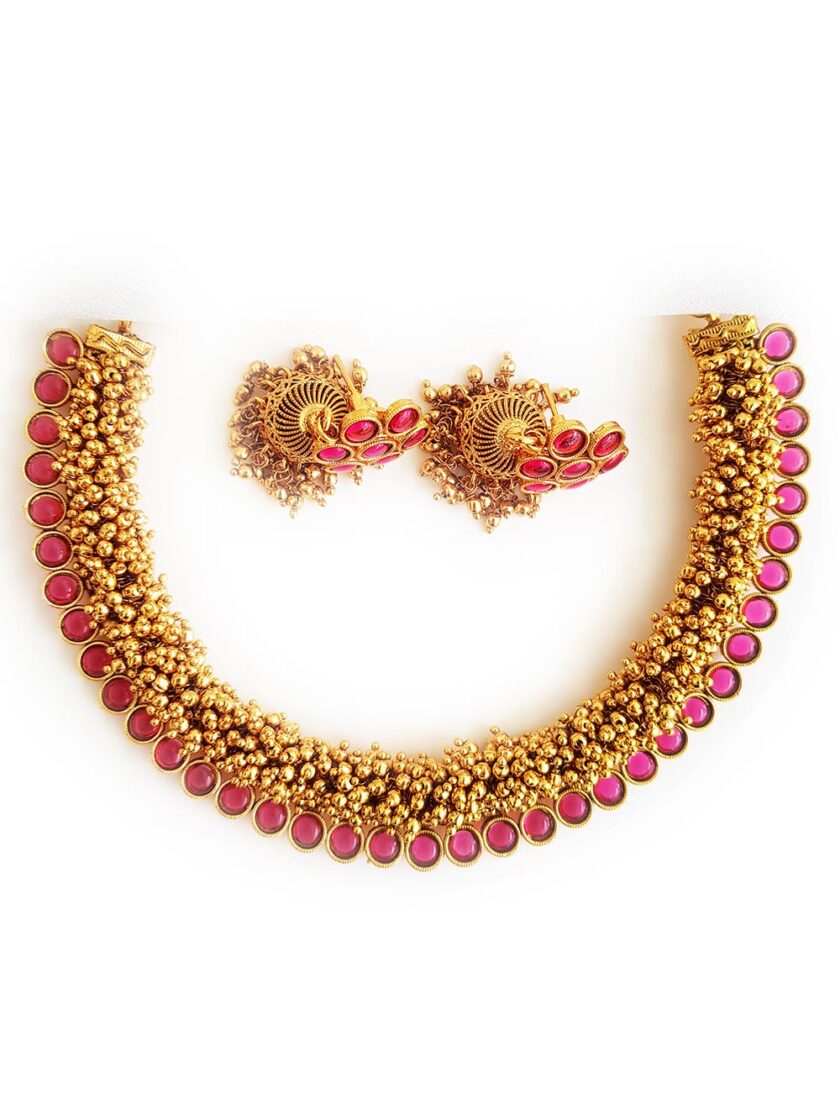 GOLDEN BEADED NECKLACE-A292 RUBY