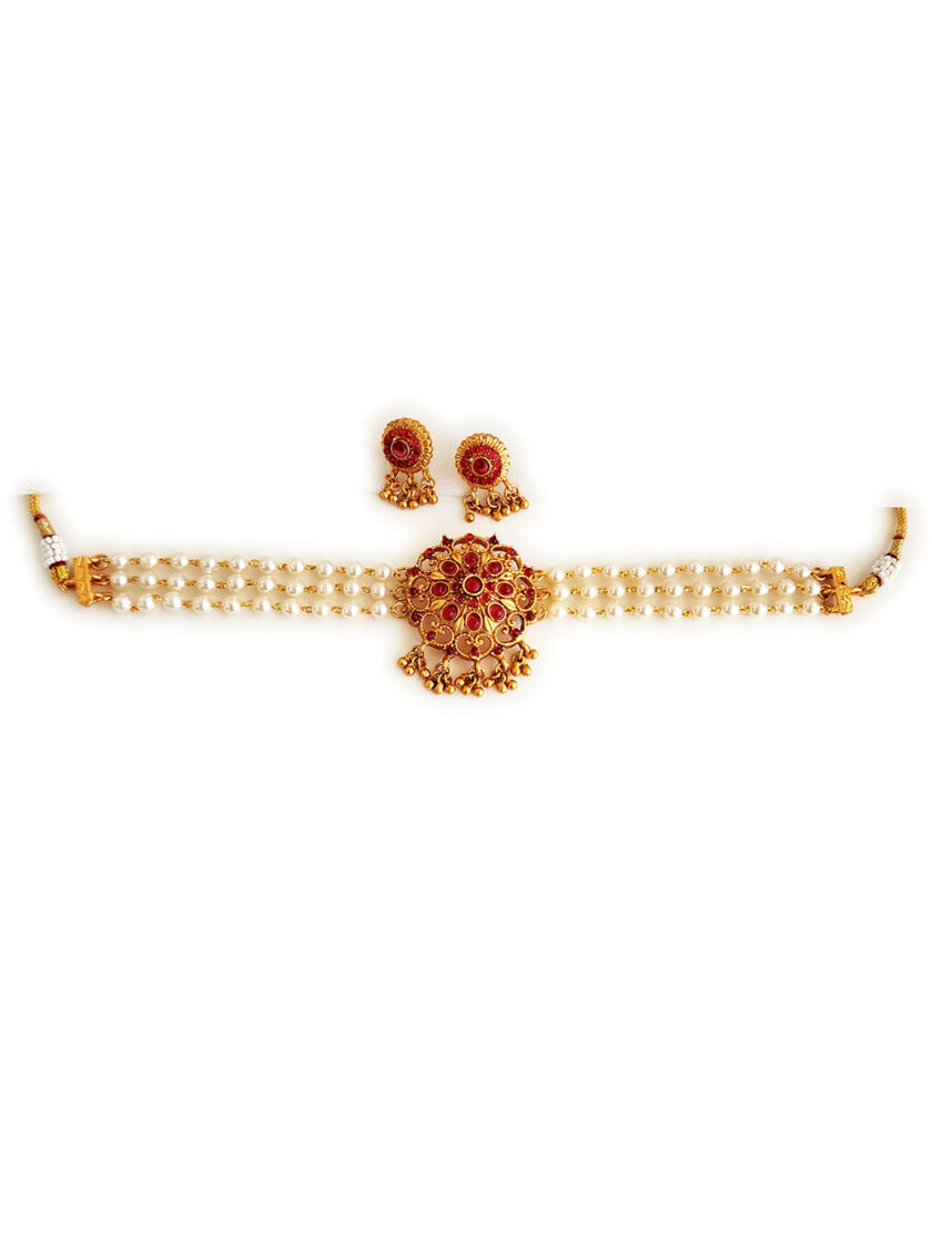 PEARL CHOKER-A379 RUBY